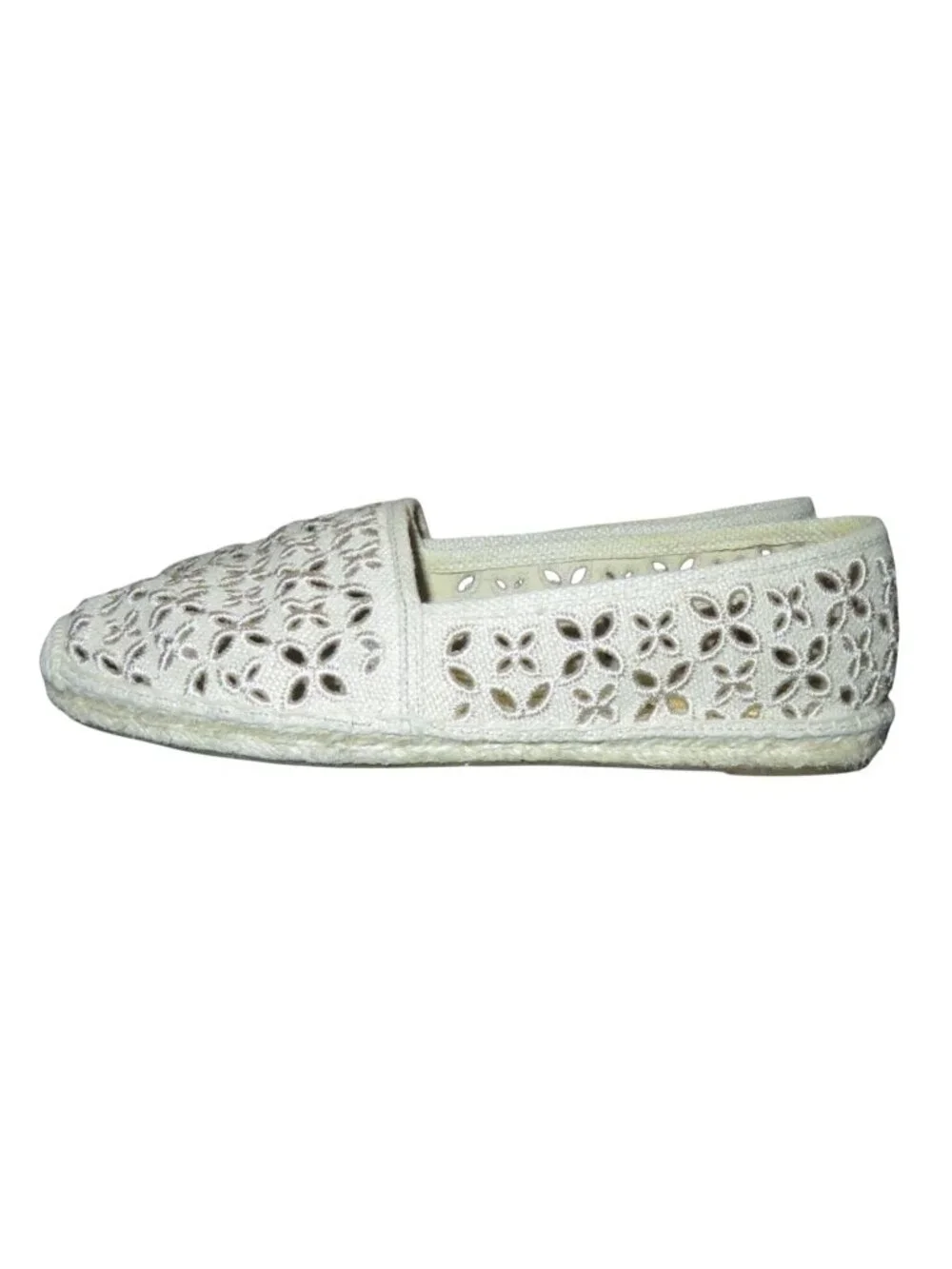 Michael Kors Darci Floral Laser Cut cutout Natural Cream Fabric Espadrille Flats